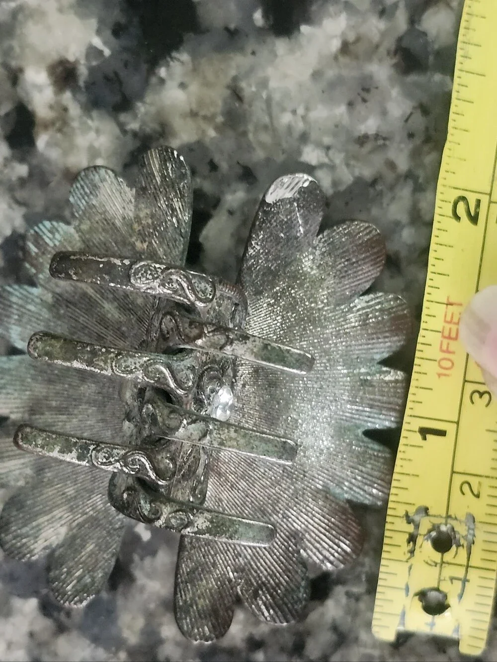 Vtg Cystal Embellished Floral Hair Clip - Silver Tone